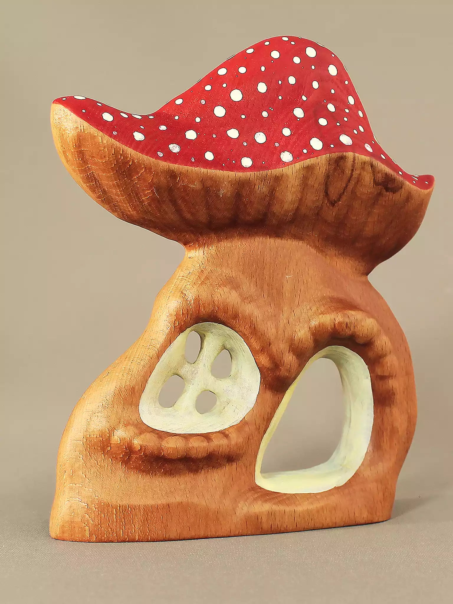 Wooden mushroom house fairy dollhouse with red roof