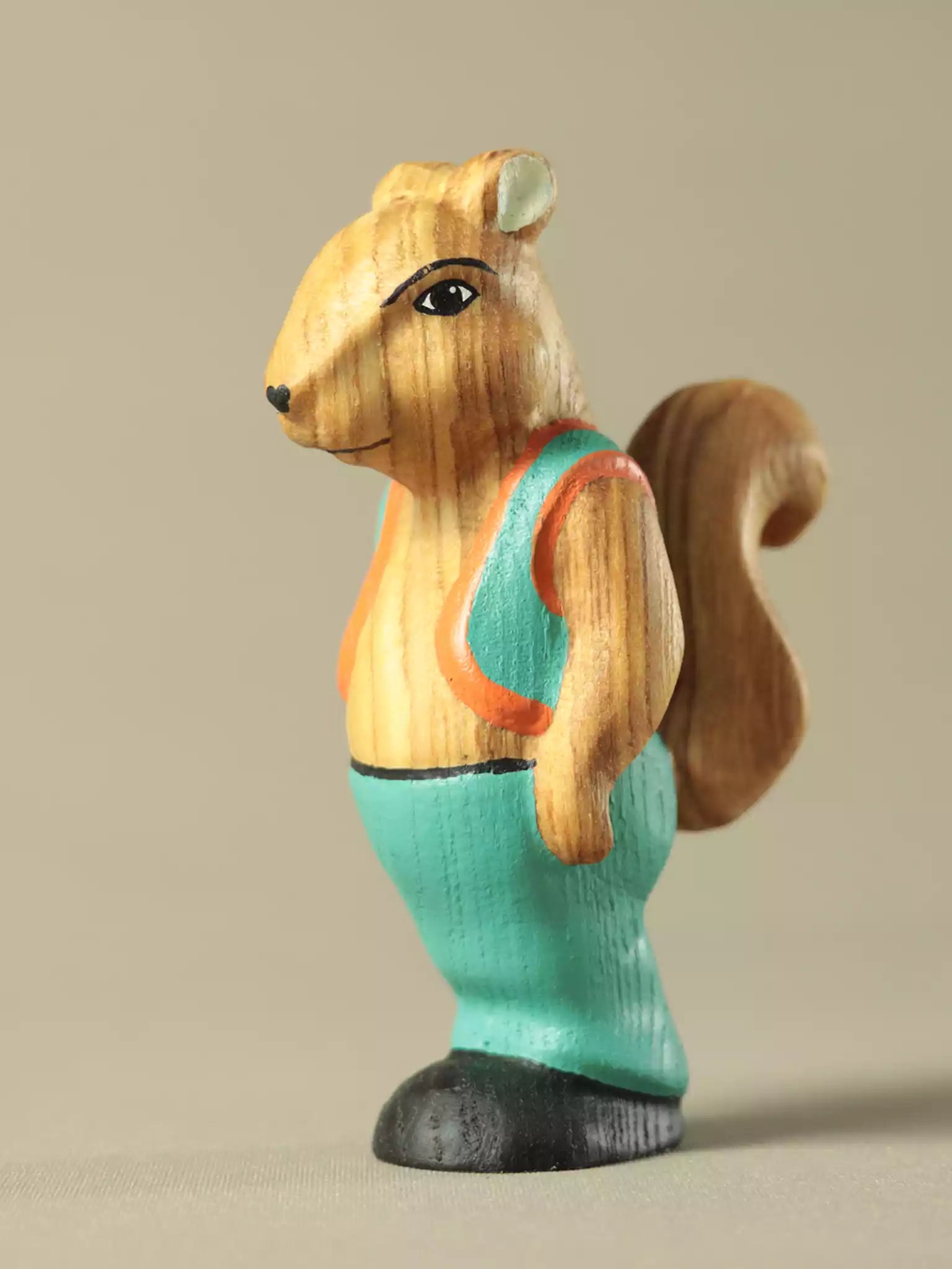 Hand painted wooden squirrel standing forest animal toy