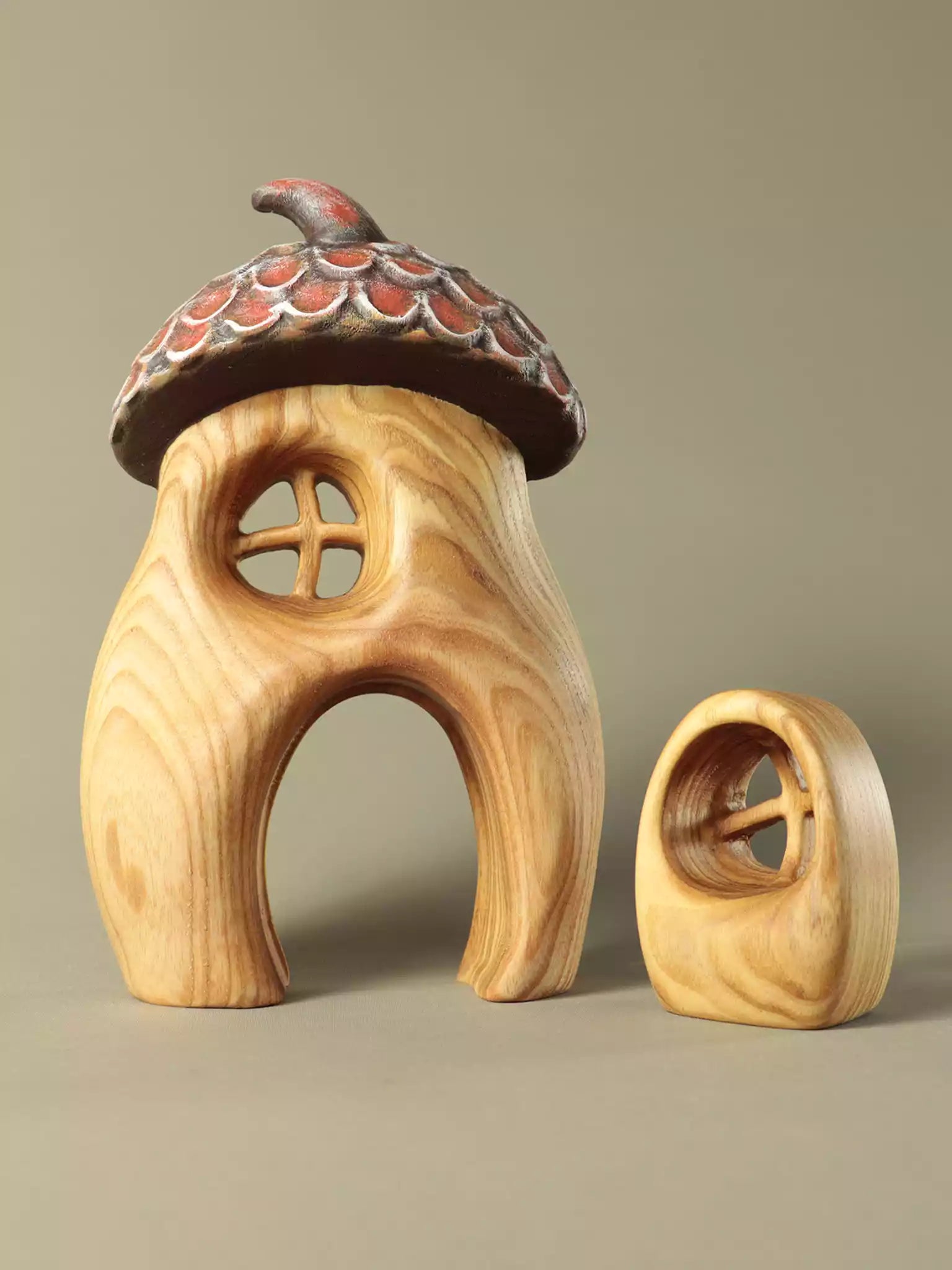 Wooden acorn fairy house handcrafted forest toy