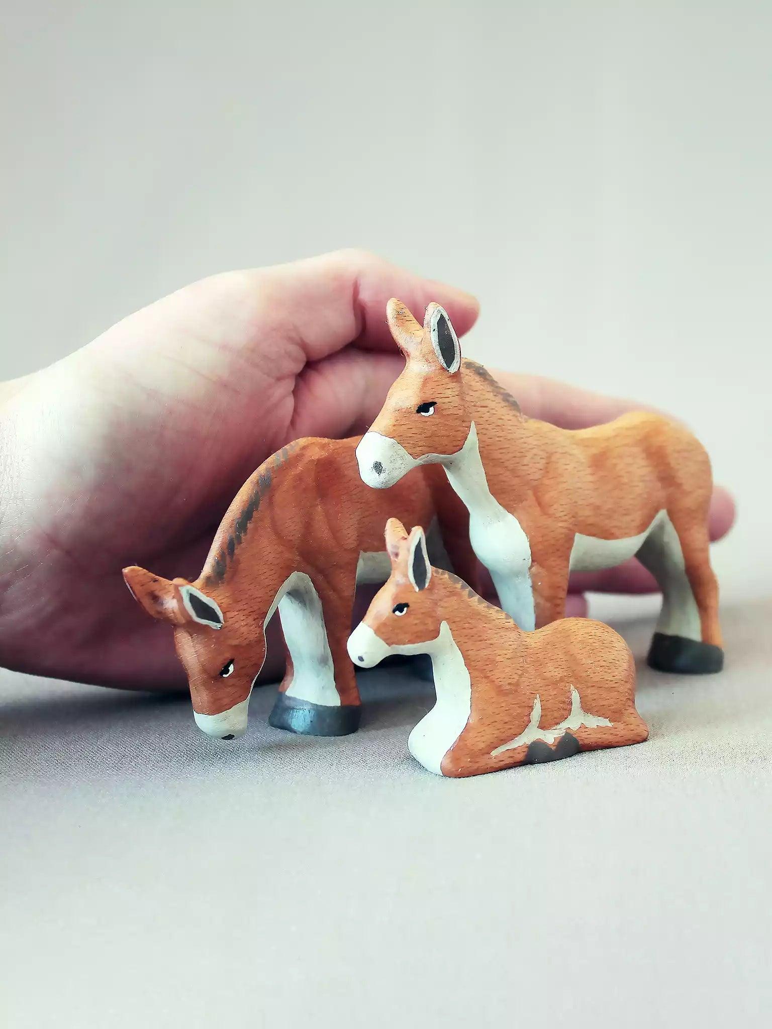 Wooden Donkey Toy - Family of Three - Noelino Toys