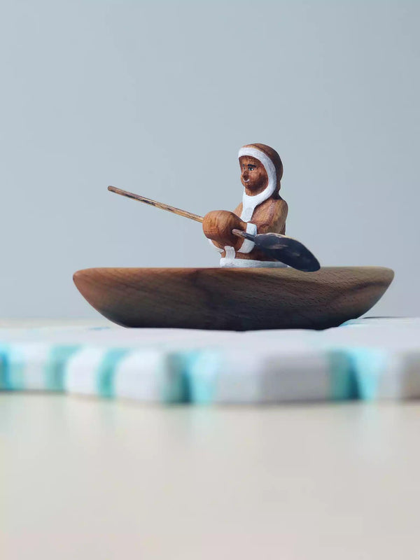 Wooden Inuit Boy with Canoe - Noelino Toys