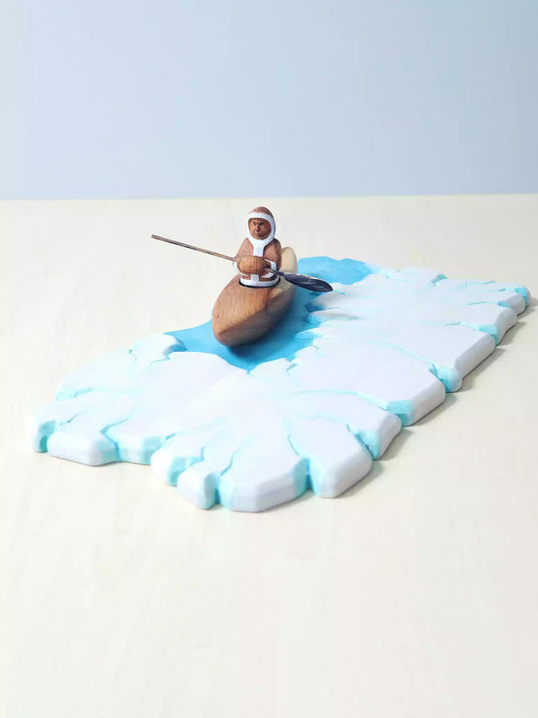 Wooden Inuit Boy with Canoe - Noelino Toys