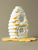 Hand painted wooden beehive house with honey drip details