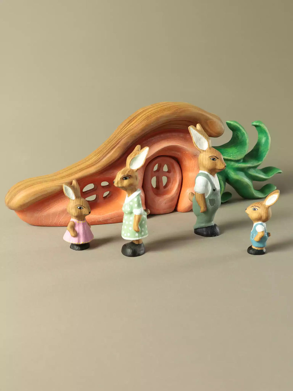Wooden carrot toy house woodland animal home and Rabbit family