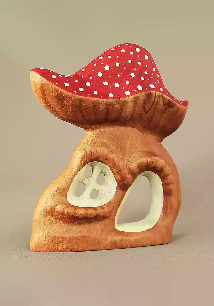 Wooden mushroom house fairy dollhouse with red roof