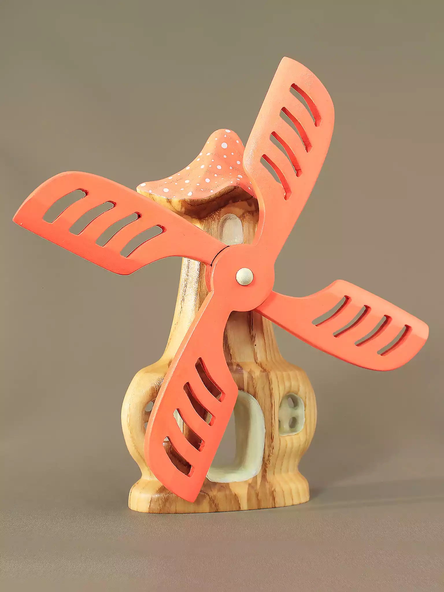 Wooden Mushroom Windmill House toy
