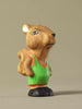Hand-painted wooden squirrel baby boy figure standing in green outfit