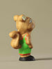 Montessori wooden squirrel toy with green shirt and natural wood finish