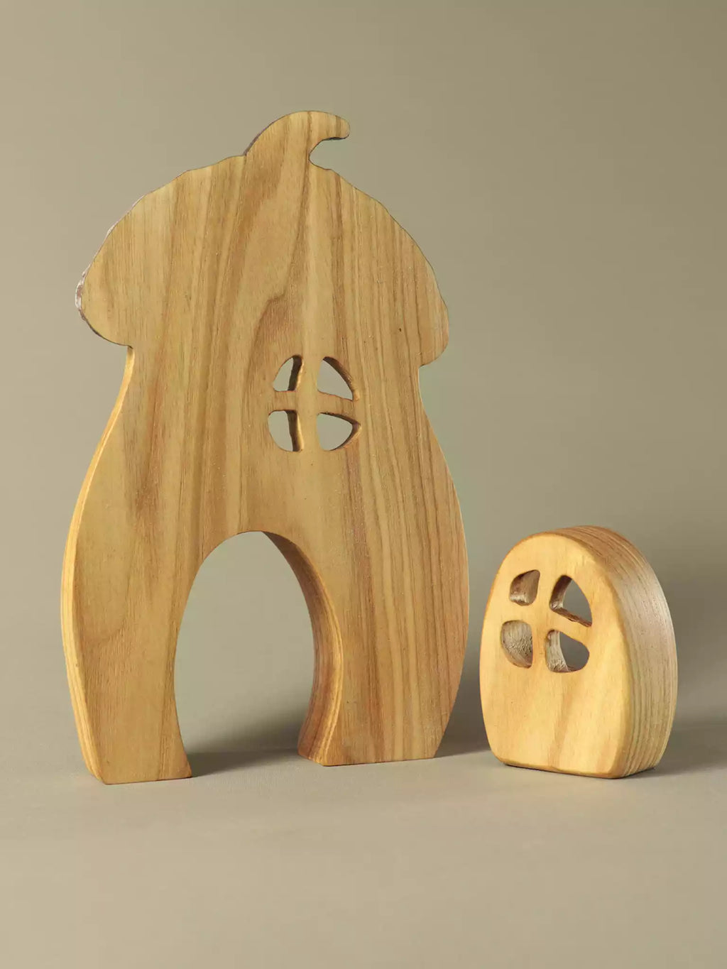 Montessori wooden fairy house with acorn roof