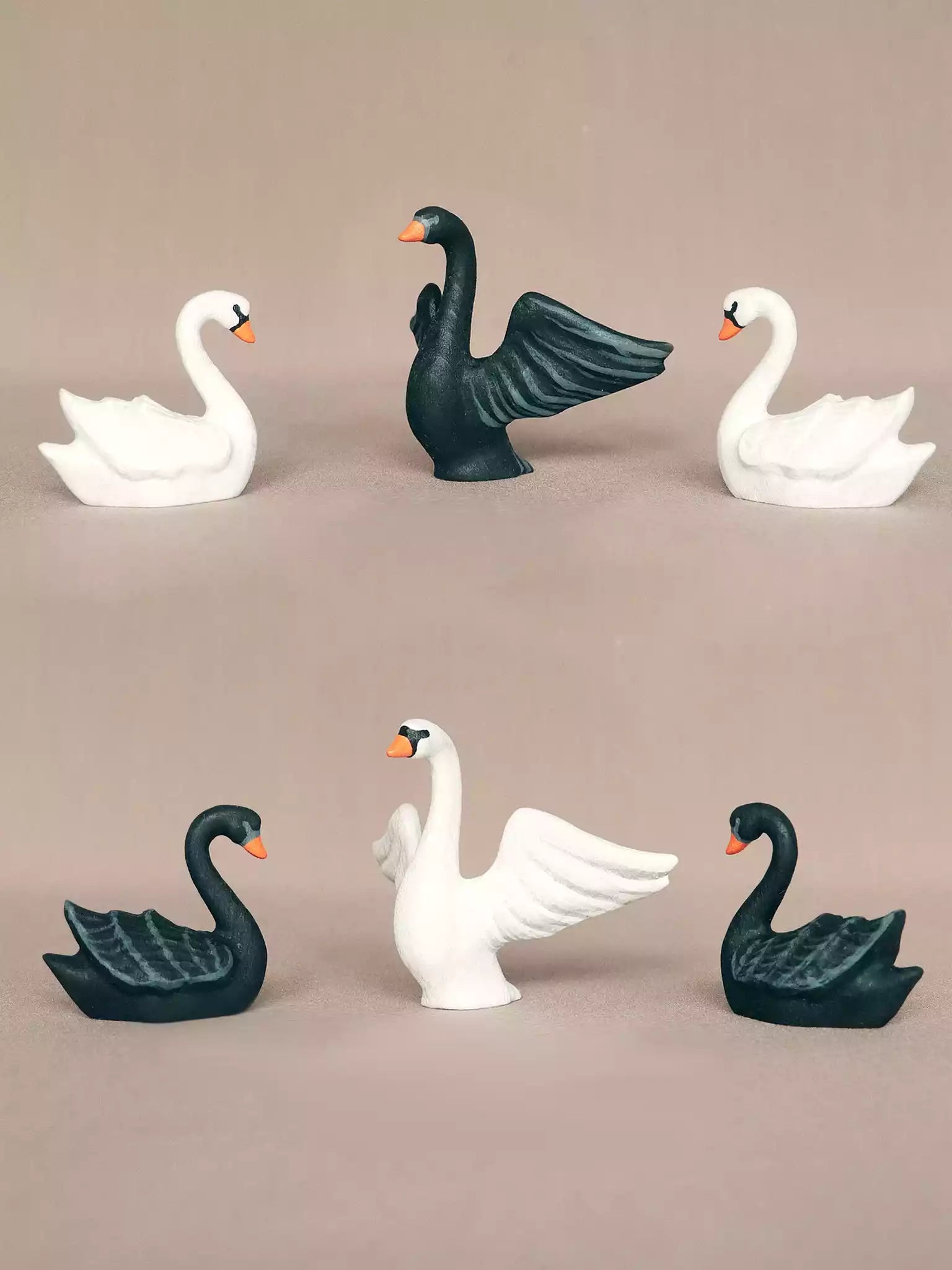 Hand-Painted Wooden Swan Family Set

