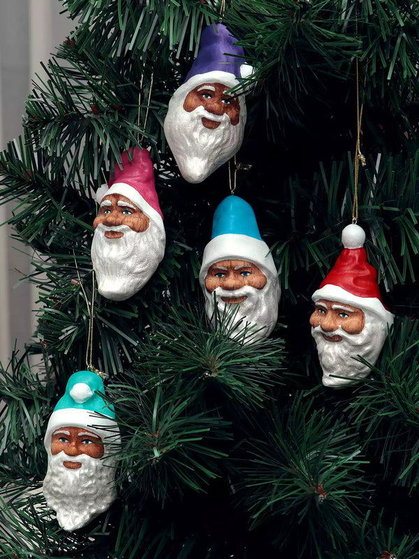Christmas Tree Ornaments - Set of Five Painted Santa - Noelino Toys