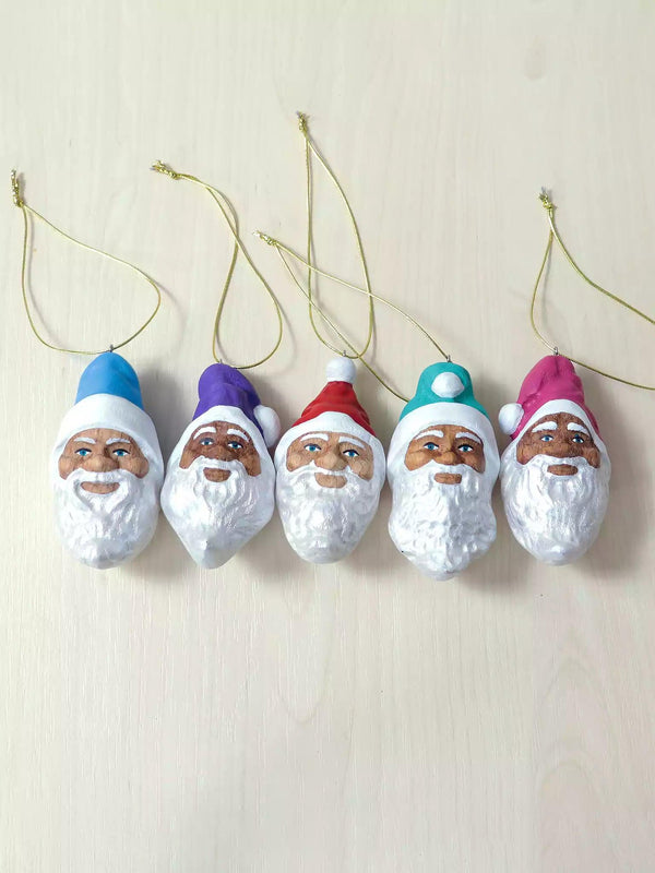 Christmas Tree Ornaments - Set of Five Painted Santa - Noelino Toys