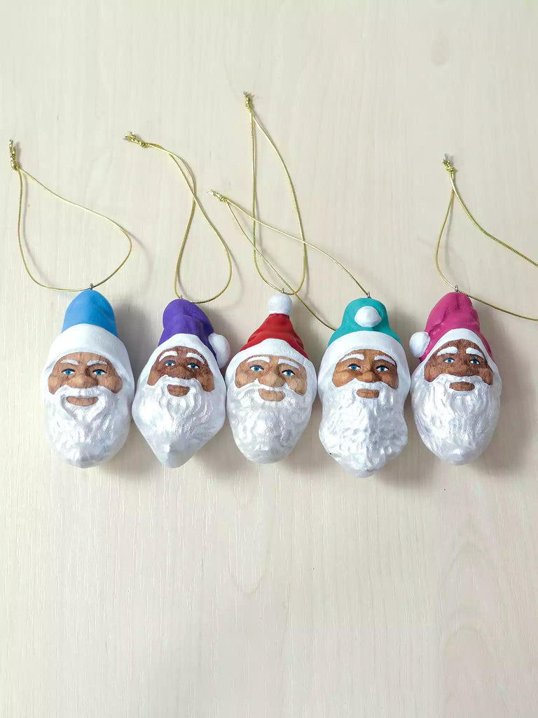 Christmas Tree Ornaments - Set of Five Painted Santa - Noelino Toys
