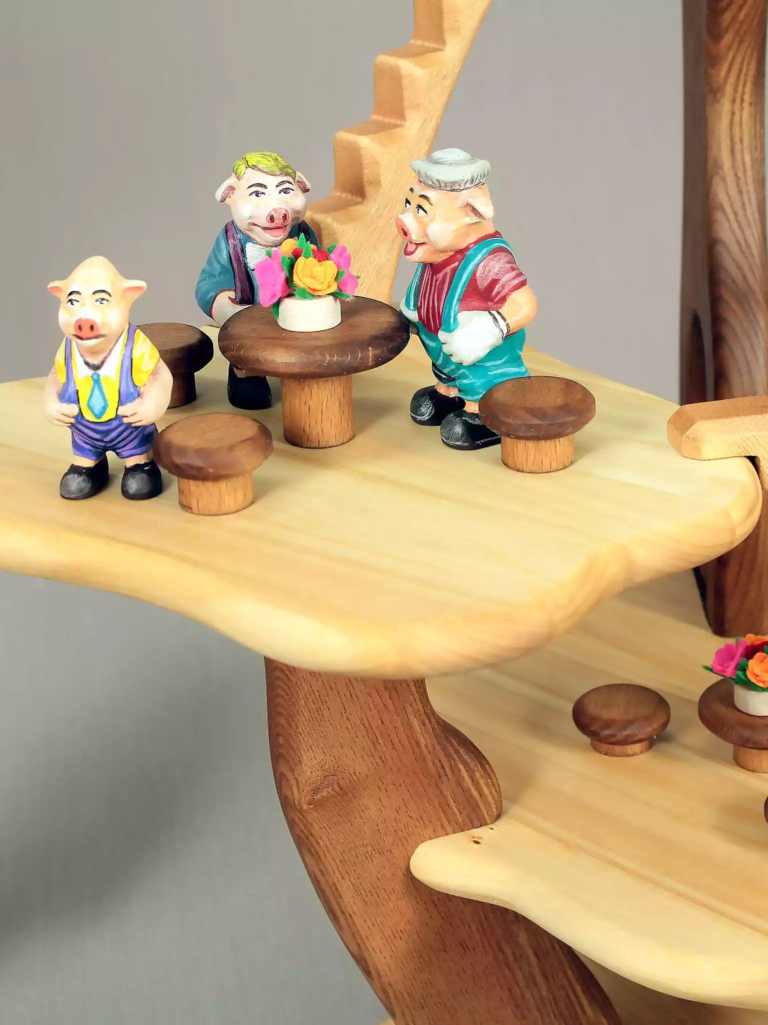 Wooden tree dollhouse Lily side view natural finish