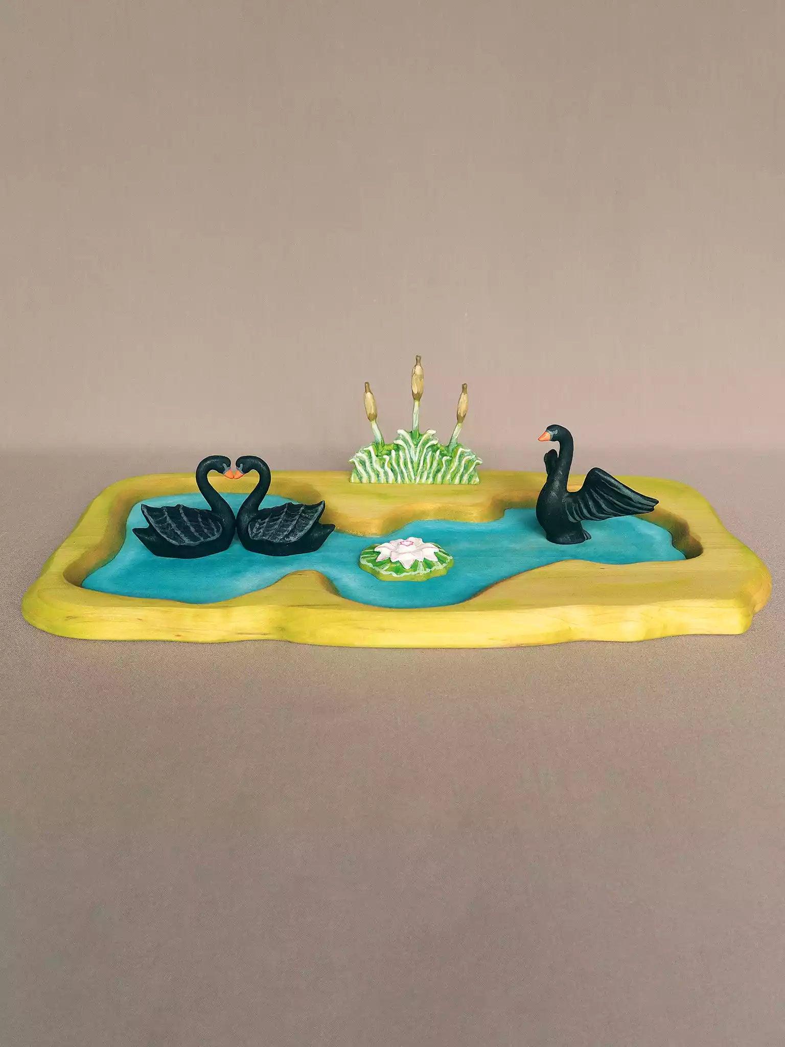 Wooden Black Swan Swimming - Noelino Toys
