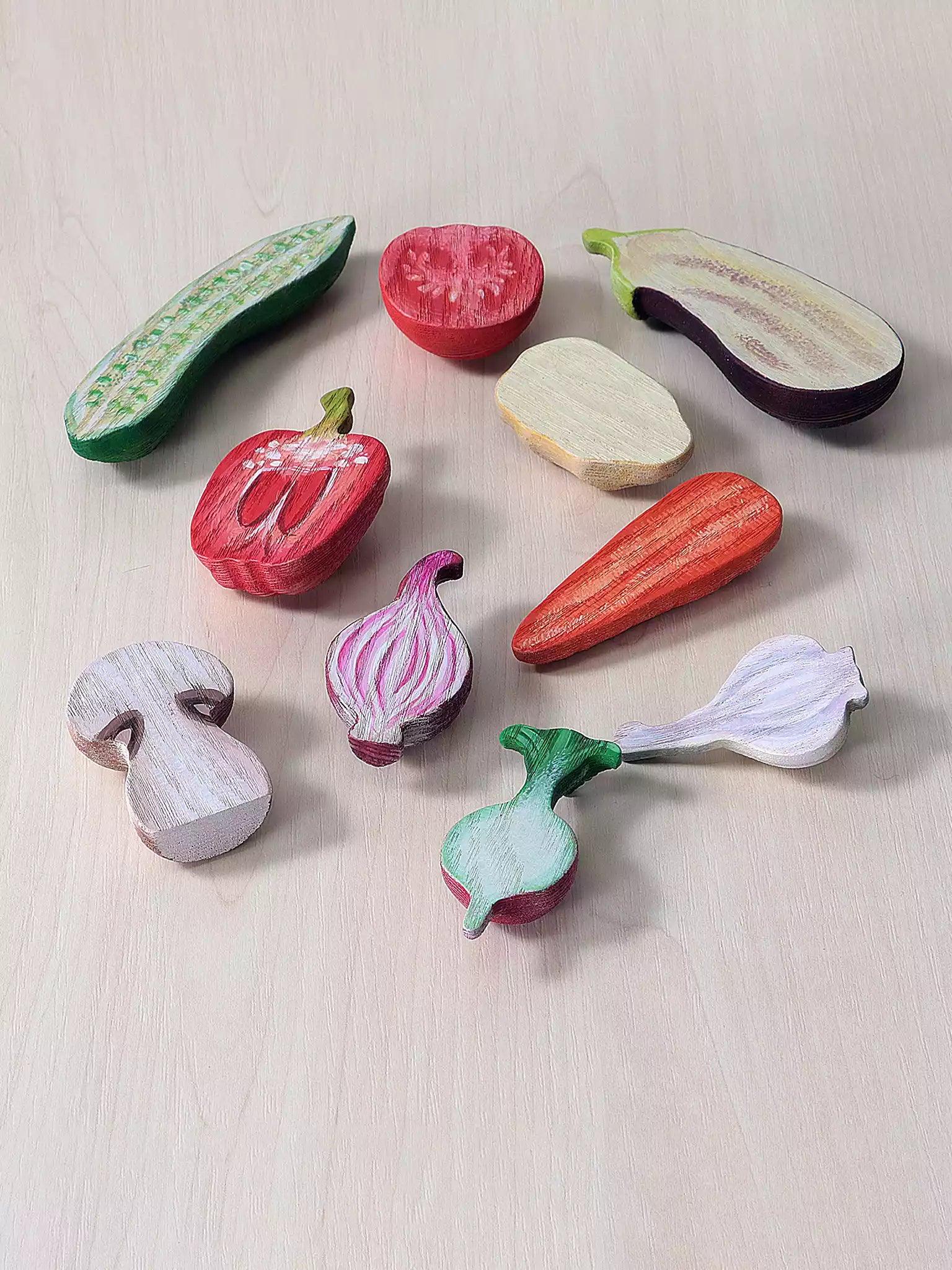 Wooden Half-Sliced Vegetable Play Set - Noelino Toys