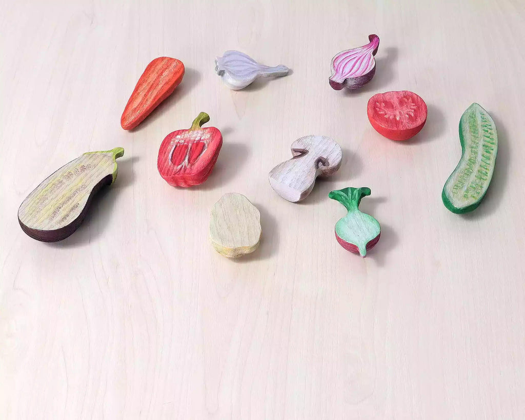 Wooden Half-Sliced Vegetable Play Set - Noelino Toys