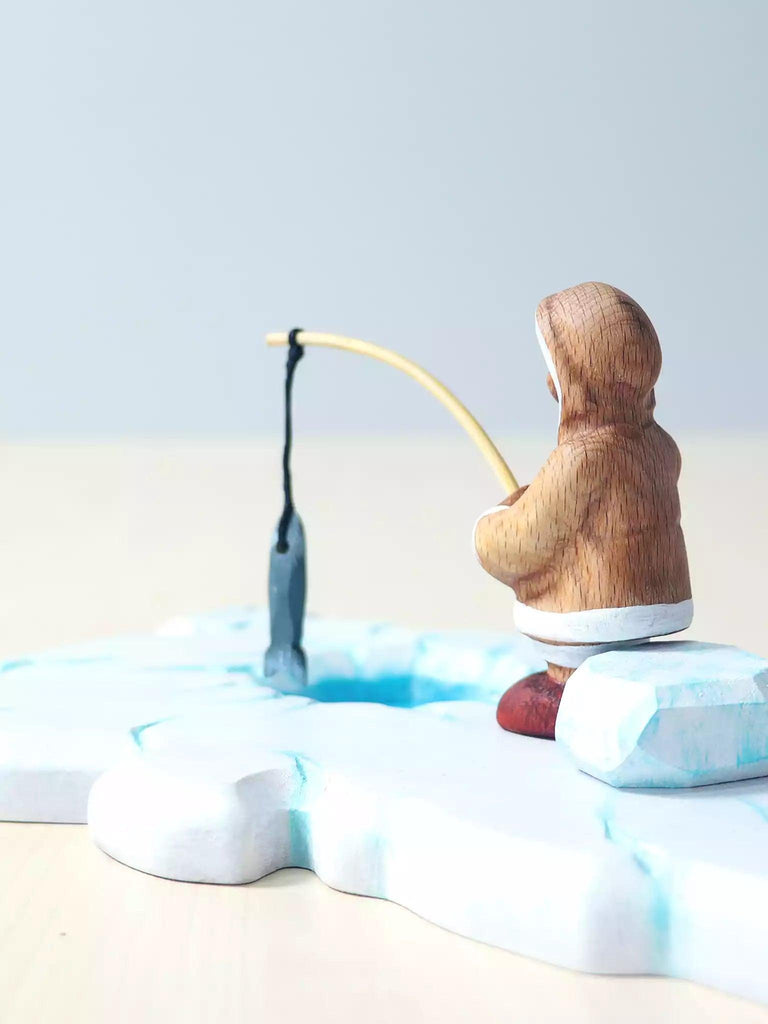 Wooden Inuit Boy Fishing - Noelino Toys