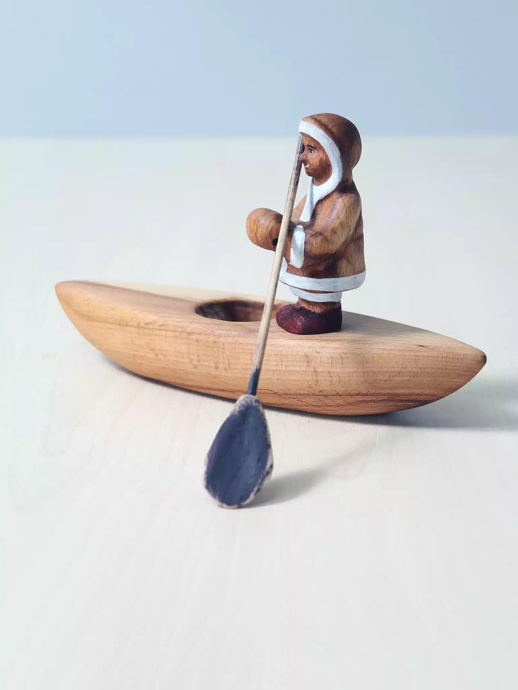 Wooden Inuit Boy with Canoe - Noelino Toys