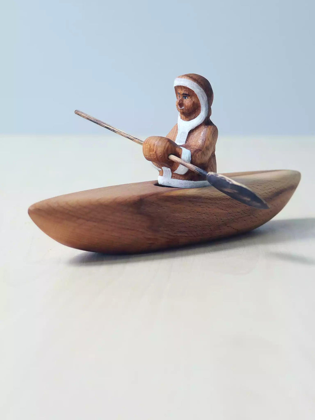 Wooden Inuit Boy with Canoe - Noelino Toys