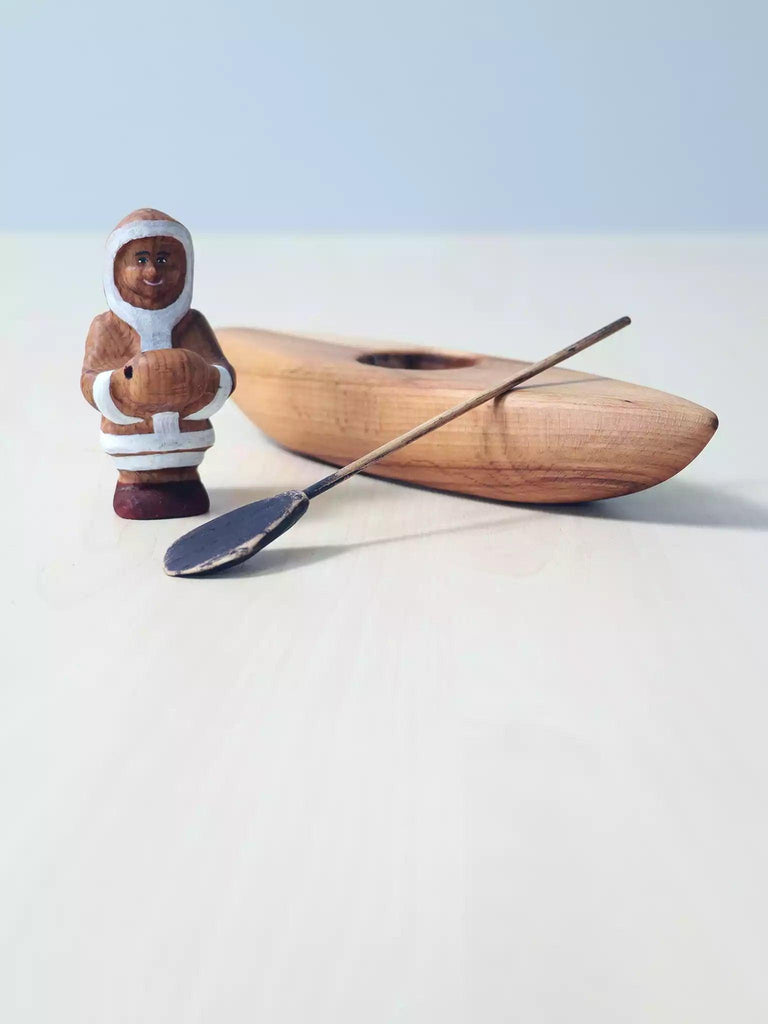 Wooden Inuit Boy with Canoe - Noelino Toys