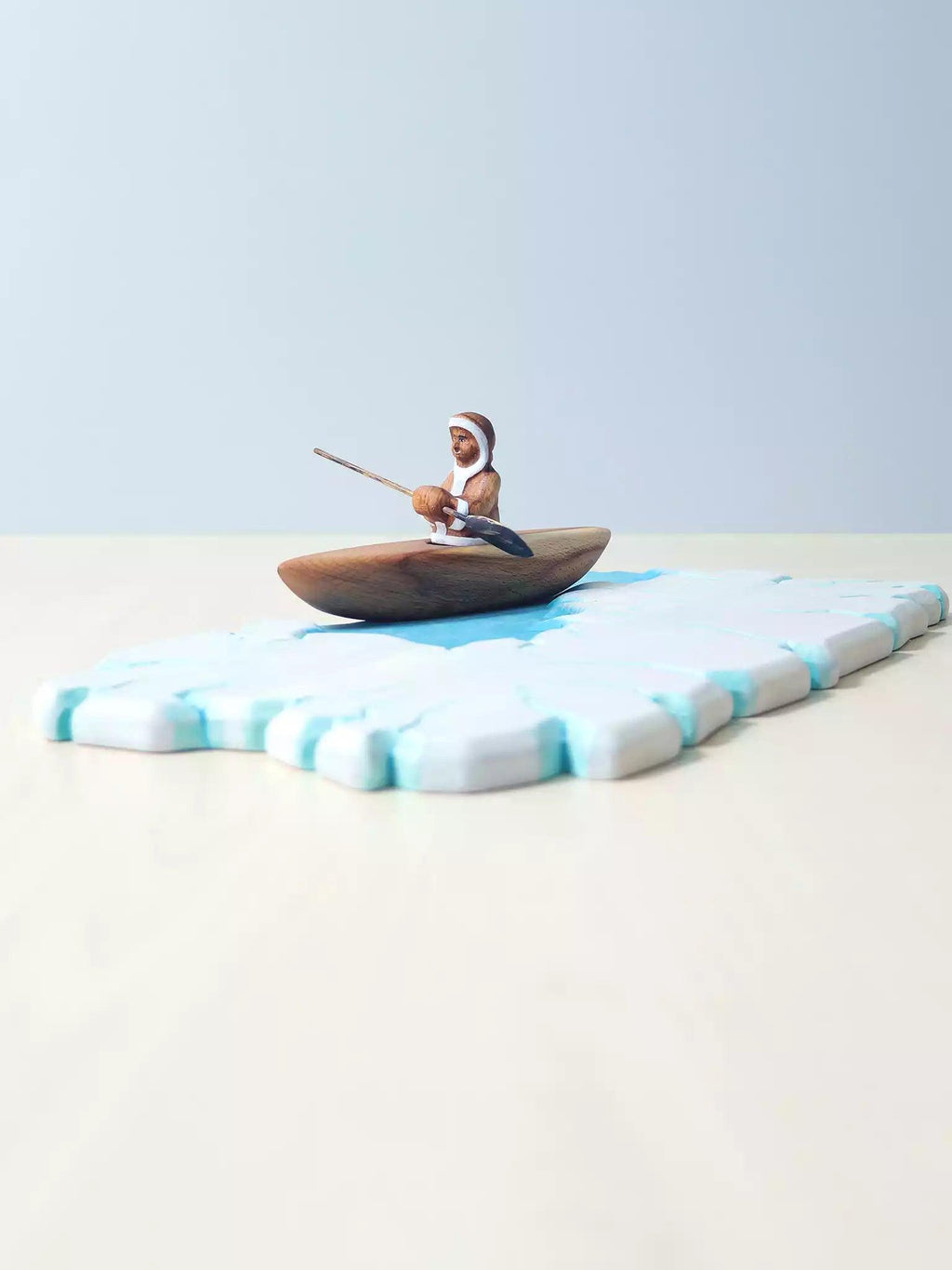 Wooden Inuit Boy with Canoe - Noelino Toys