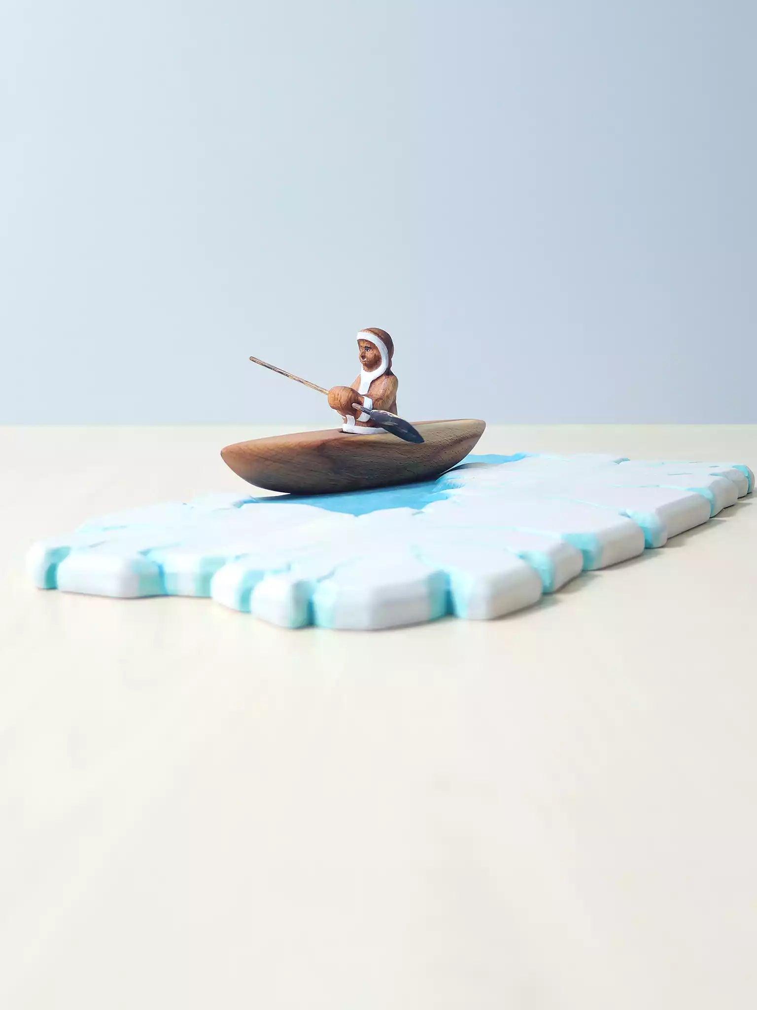Wooden Inuit Boy with Canoe - Noelino Toys