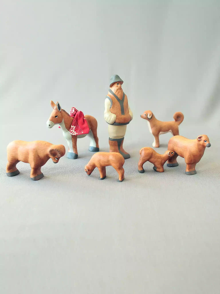 Wooden Sheep Flock and Shepherd Set - Noelino Toys