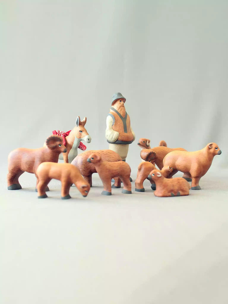 Wooden Shepherd and His Sheep Herd - Noelino Toys