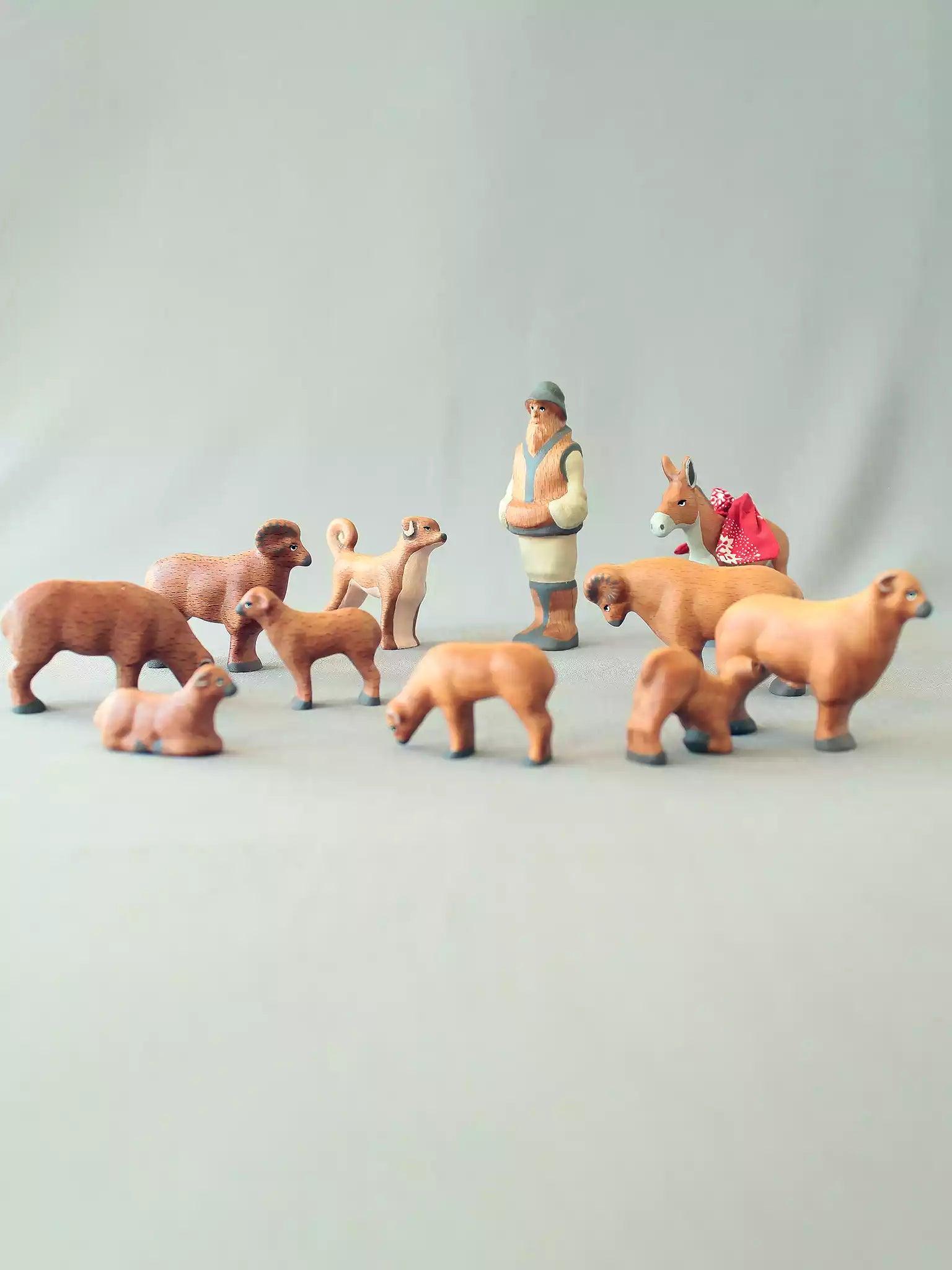 Wooden Shepherd and His Sheep Herd - Noelino Toys